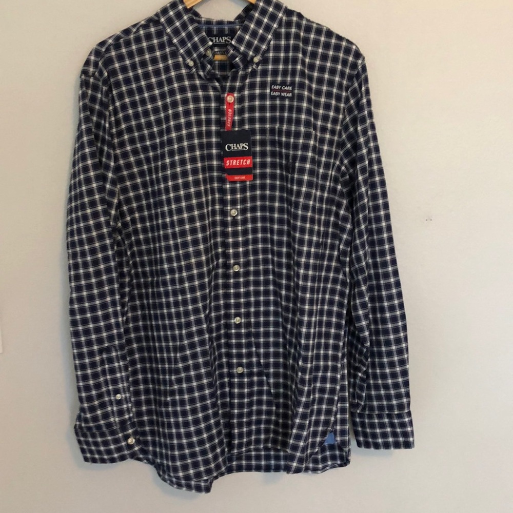 Champs stretch blue and white plaid button down